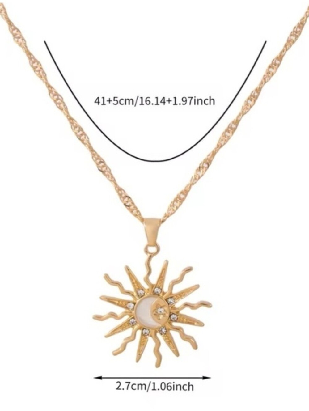 Gold Sun & Moon Pendant Necklace. New! - Picture 3 of 3